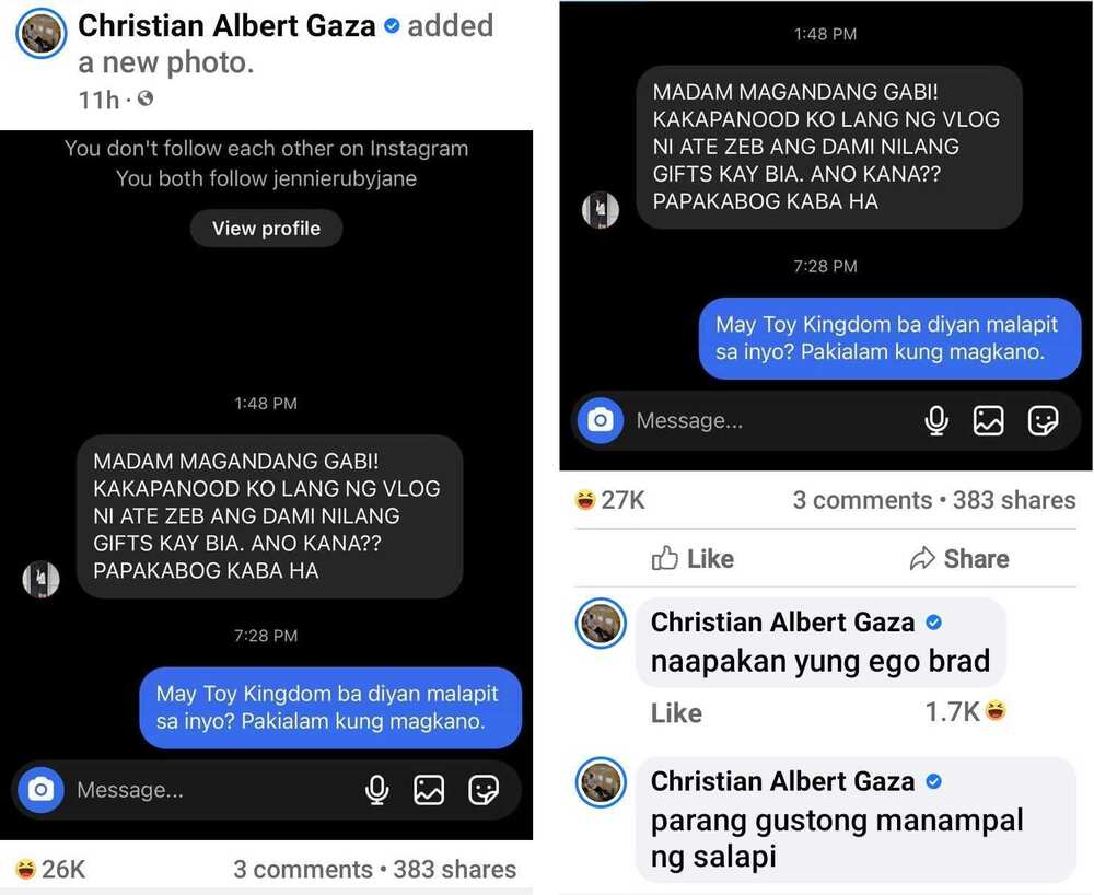 Convo ni Xian Gaza sa isang netizen tungkol sa pagregalo sa anak ni Zeinab Harake, viral