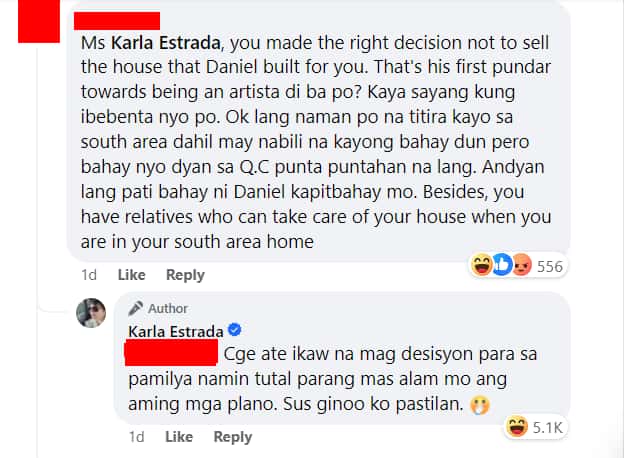 Karla Estrada, sinagot ang isang netizen: "Ikaw na mag desisyon para sa pamilya namin"