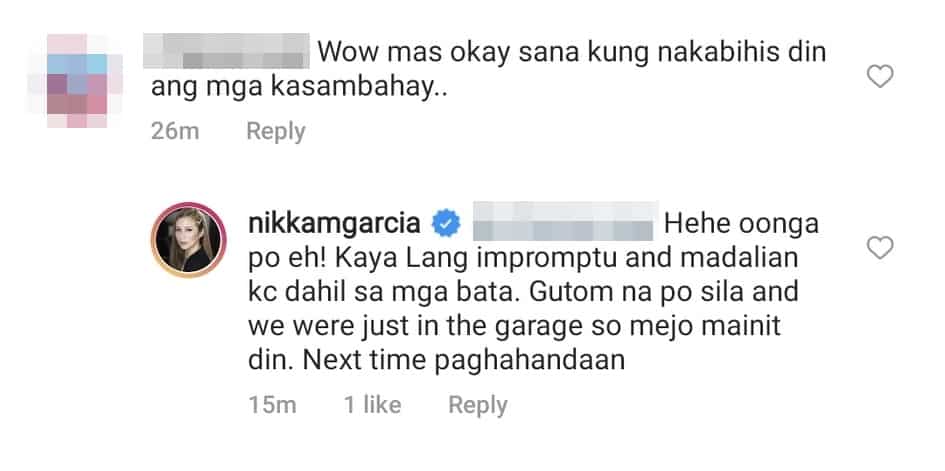 Nikka Garcia, sinagot ang netizen na pumuna sa kasuotan ng mga kasambahay sa family pic