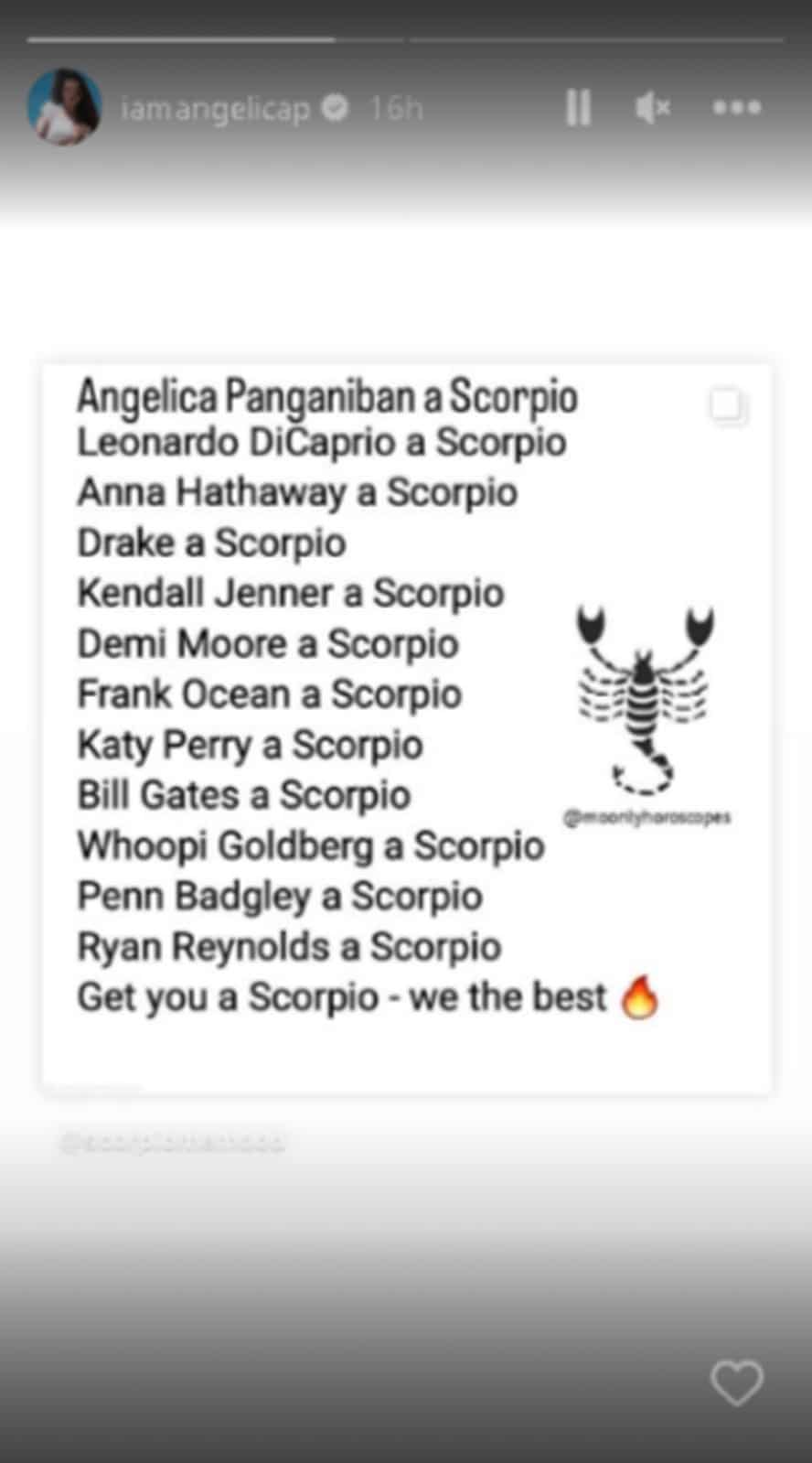 Angelica Panganiban, isang proud na Scorpio; nag-post ng mga international celebs kapareho niyang Scorpio