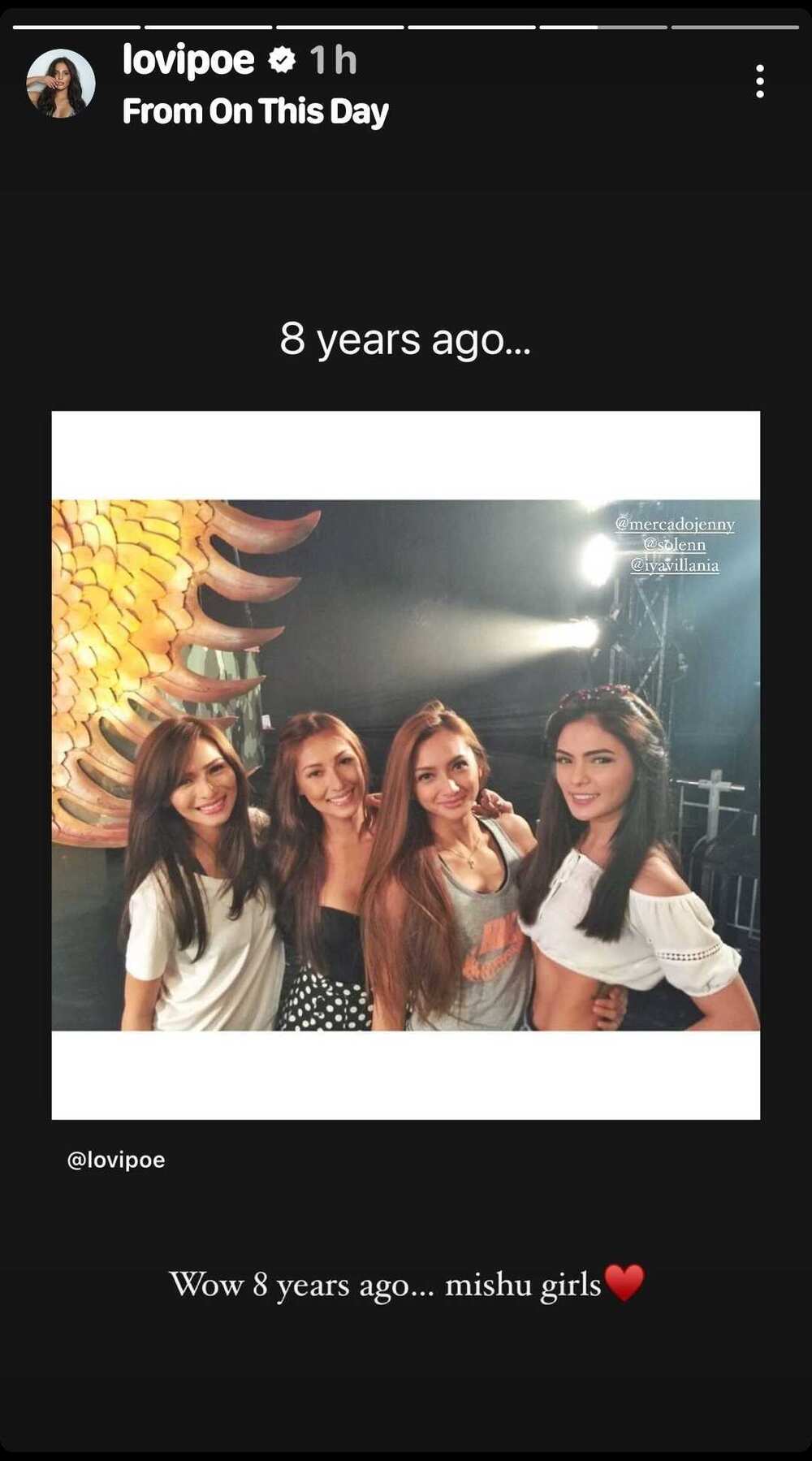 Lovi Poe shares lovely throwback pic with Jennylyn Mercado, Solenn Heussaff, Iya Villania