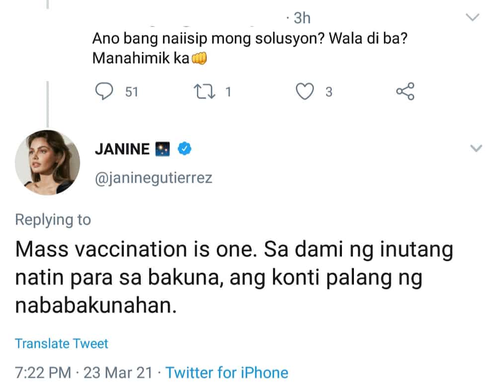 Basher tells Janine Gutierrez to shut up after actress lamented lack of compassion of government