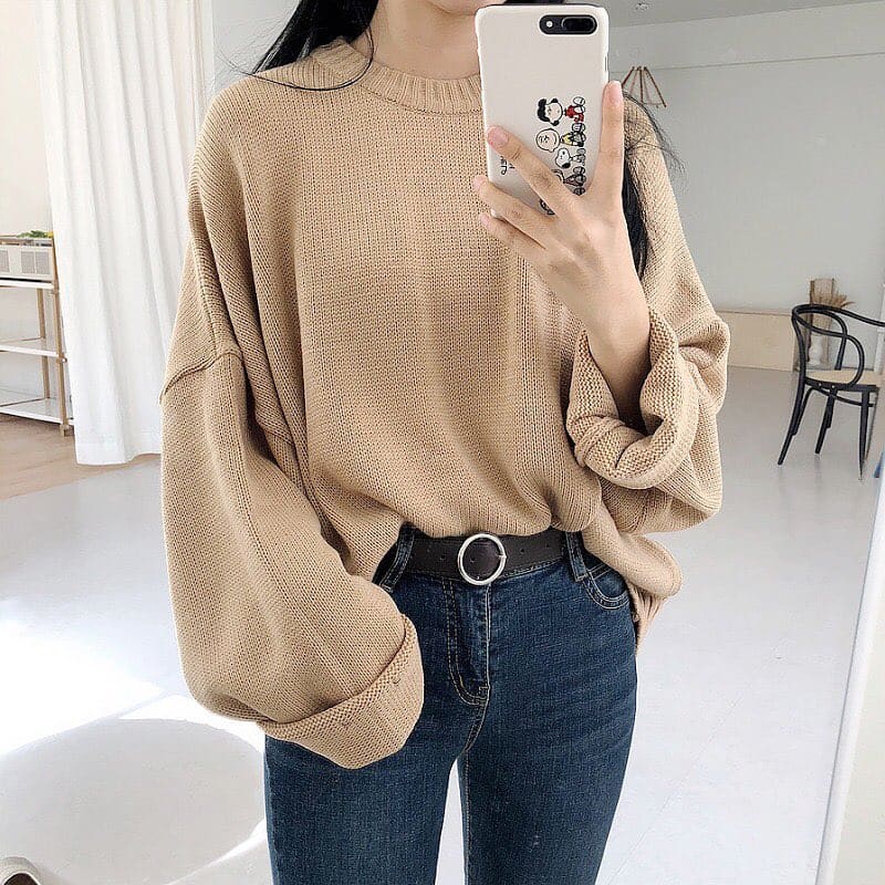 KOREAN BASIC LOOSE SWEATER Women Sweaters Winter, Solid, 44% OFF