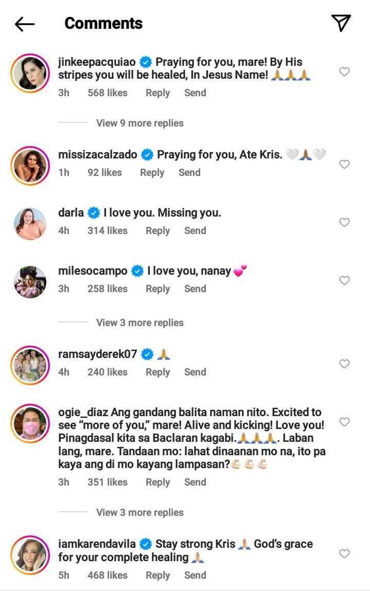 Celebrities, nag-react sa bagong post ni Kris Aquino ukol sa kanyang health: "Praying for you”