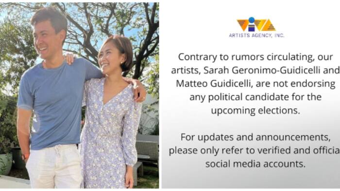 Viva Artists Agency refutes rumors that Sarah and Matteo Guidicelli are endorsing political candidates