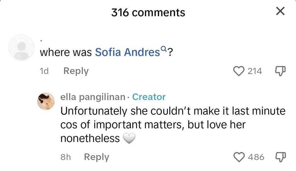 Ella Pangilinan explains absence of Sofia Andres from her wedding